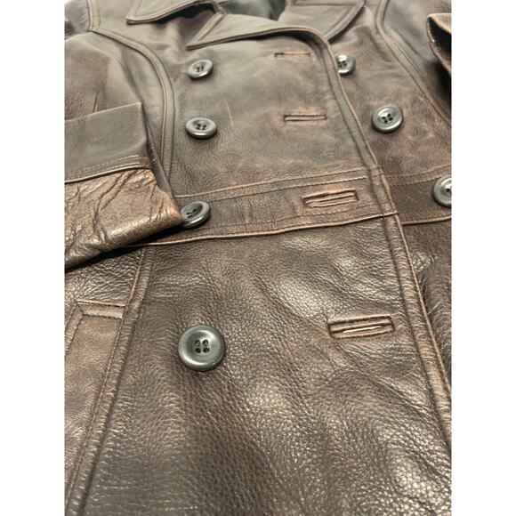 VTG Guess Jacket Button Up Leather Cleaner Brown S Women's A98 - Picture 10 of 12